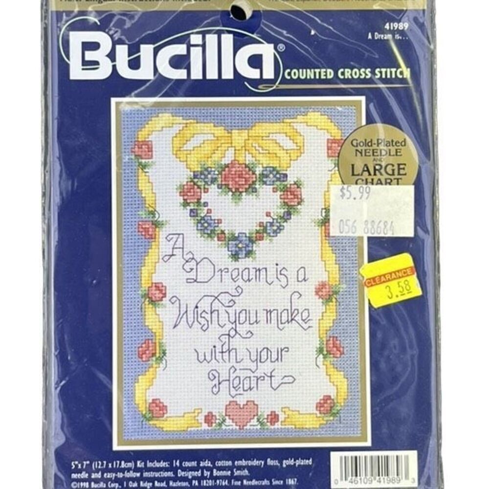 Vintage Bucilla #41989 A dream is a wish cross stitch embroidery kit sealed